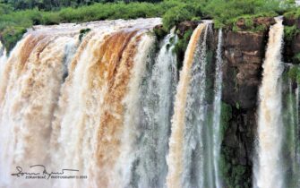 Coloured Iguazu Falls. Argentina-Brazil